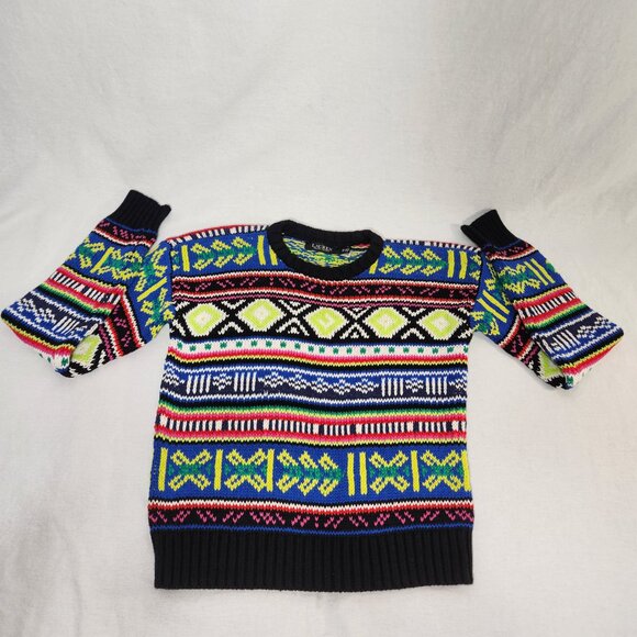 LAUREN Unisex Multicolor Geo-Motif Cotton-Linen Crewneck Sweater Size XS Ex. Con - Picture 3 of 16